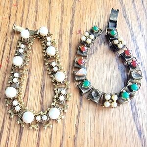 Lot of 2 vintage Victorian Revival bookchain bracelets chunky chain charms pearl